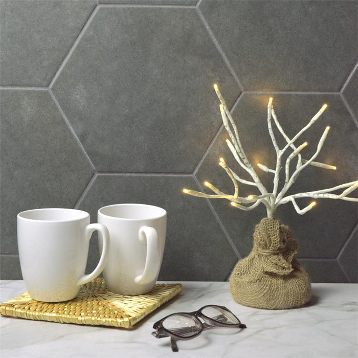 SomerTile - Vintage 9" x 10" Porcelain Hex Tile - Marengo wall installation