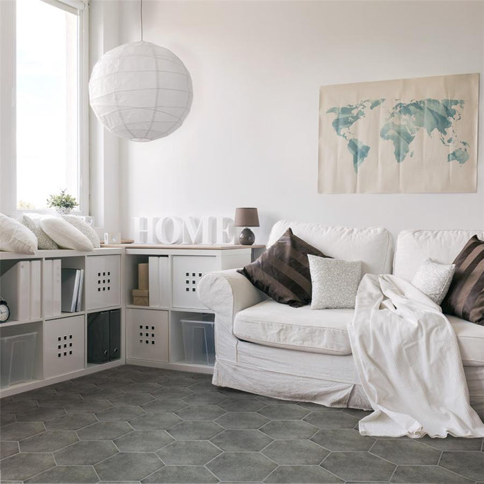 SomerTile - Vintage 9" x 10" Porcelain Hex Tile - Marengo floor installation
