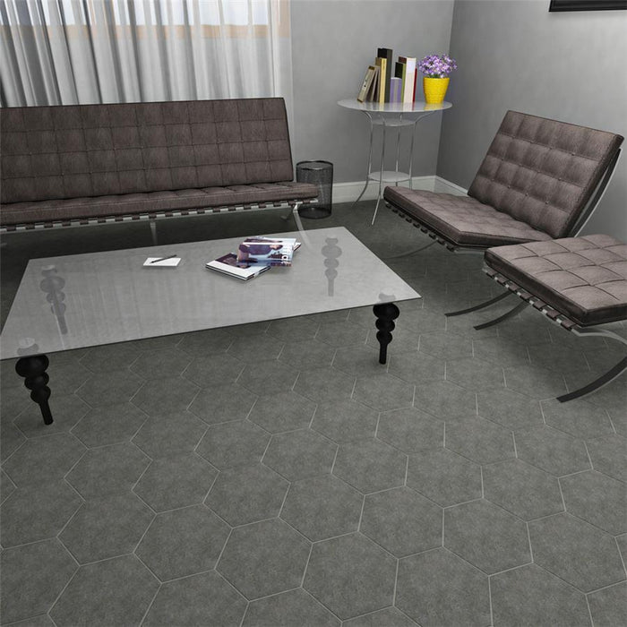 SomerTile - Vintage 9" x 10" Porcelain Hex Tile - Marengo floor installation