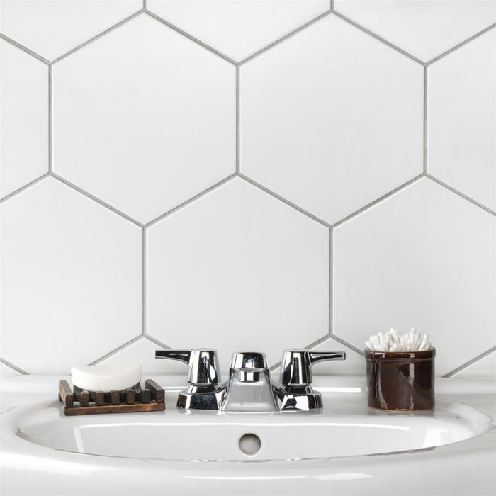 SomerTile - Textile Basic 9" x 10" Porcelain Hex Tile - White 2