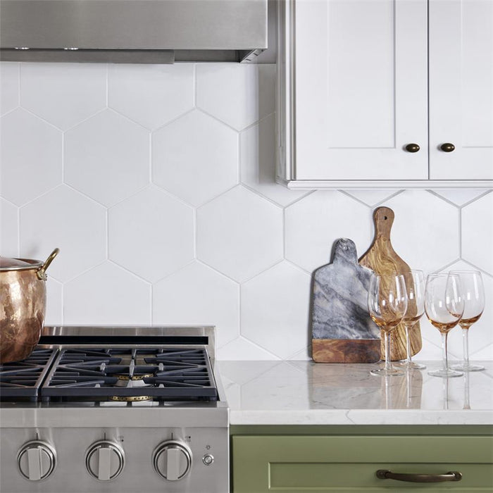 SomerTile - Textile Basic 9" x 10" Porcelain Hex Tile - White 3