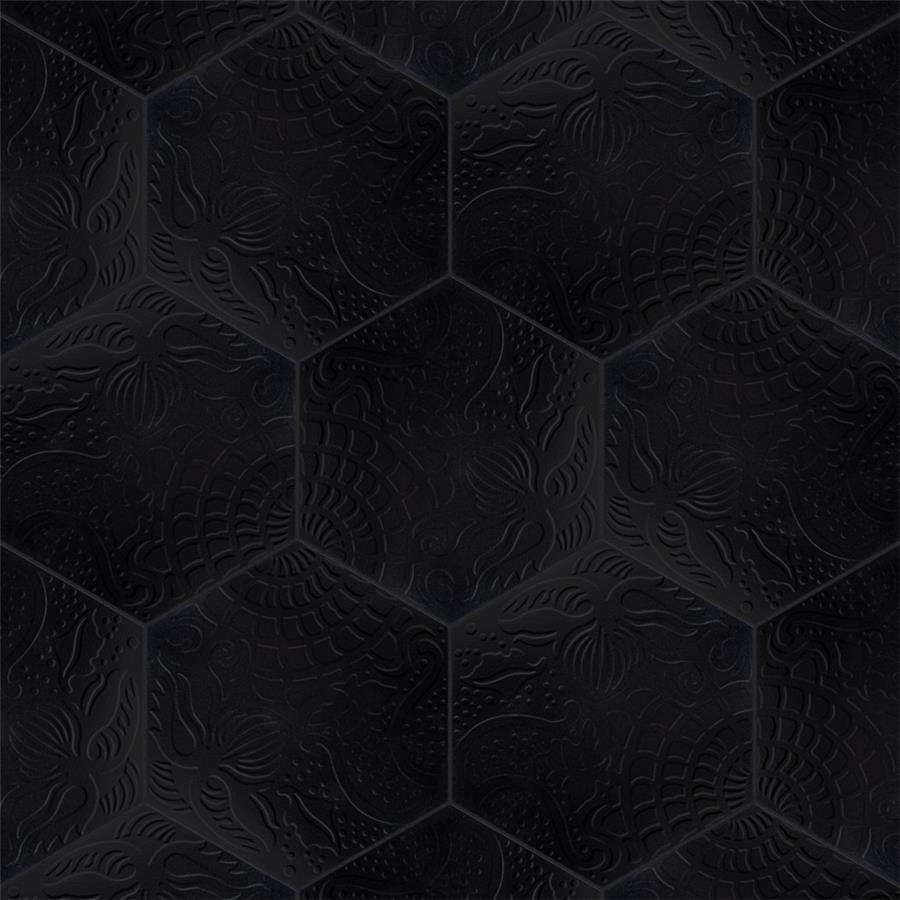 SomerTile - Gaudi 19&quot; x 22&quot; Porcelain Hex Tile - Grand Black