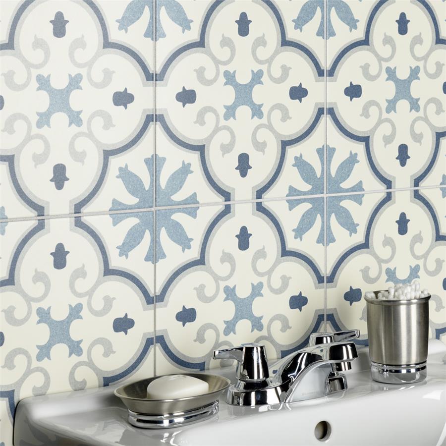 SomerTile - Monteca 10&quot; x 10&quot; Porcelain Tile - Blue wall installation