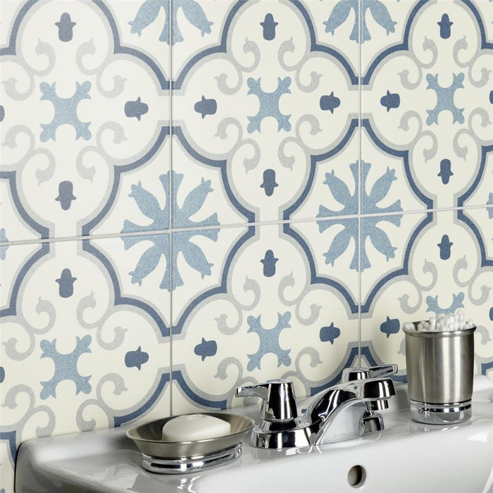 SomerTile - Monteca 10" x 10" Porcelain Tile - Blue wall installation