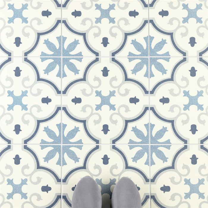 SomerTile - Monteca 10" x 10" Porcelain Tile - Blue floor installation