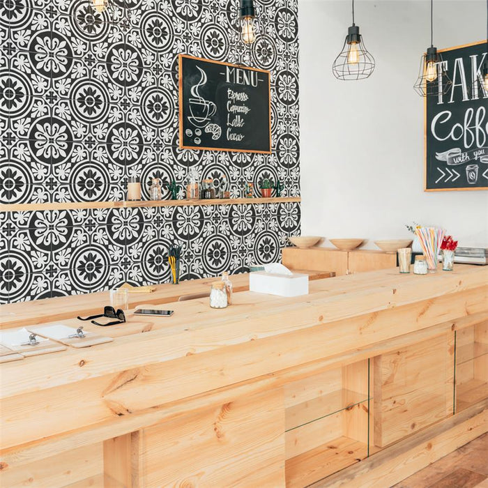 SomerTile - Majestic 10" x 10" Porcelain Tile - Tiena Black wall installation