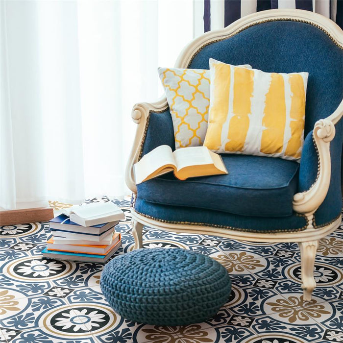 SomerTile - Majestic 10" x 10" Porcelain Tile - Tiena Blue floor installation