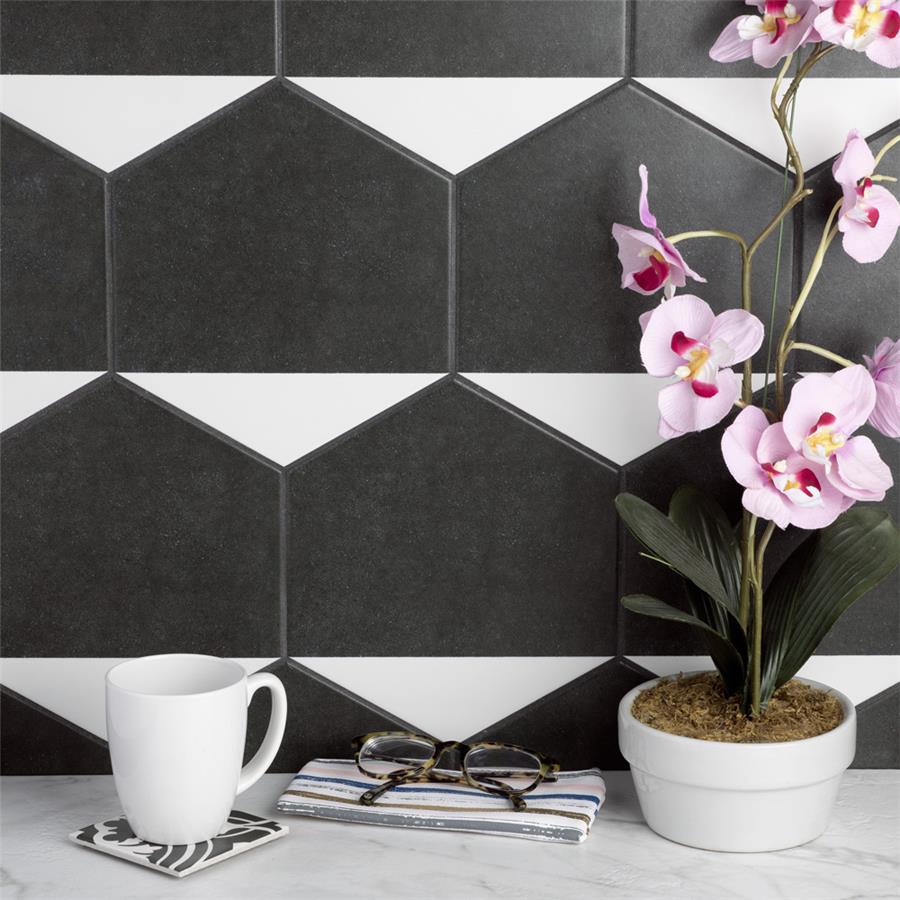 SomerTile - Peak 9&quot; x 10&quot; Porcelain Hex Tile - Blanco wall installation