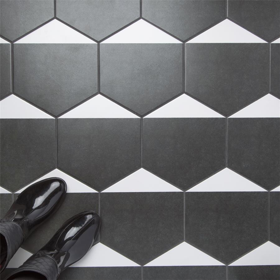 SomerTile - Peak 9&quot; x 10&quot; Porcelain Hex Tile - Blanco floor installation