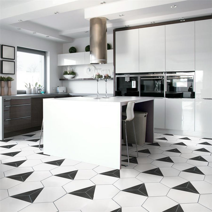 SomerTile - Peak 9" x 10" Porcelain Hex Tile - Nero floor installation
