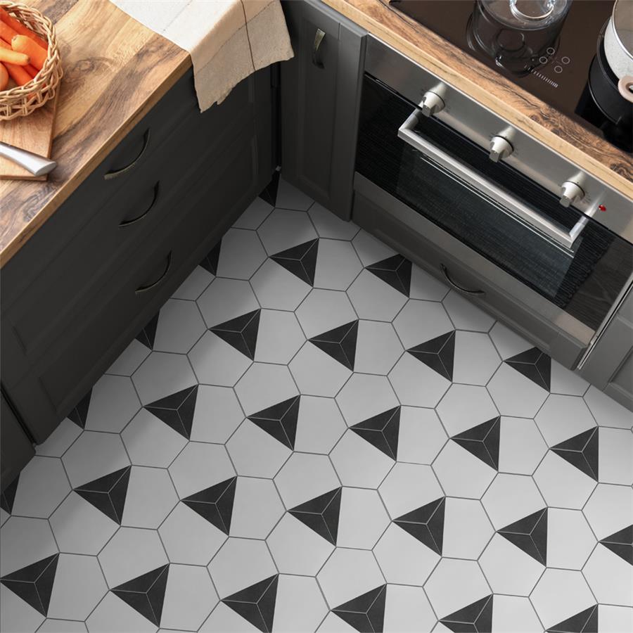 SomerTile - Peak 9&quot; x 10&quot; Porcelain Hex Tile - Nero floor installation