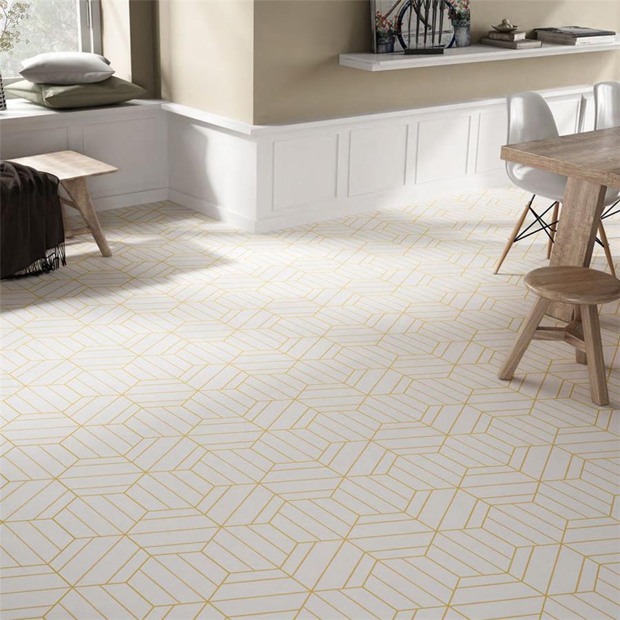 SomerTile - Porto Savona 9&quot; x 10&quot; Porcelain Hex Tile - Dandelion floor installation