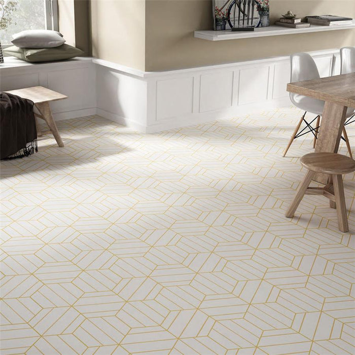 SomerTile - Porto Savona 9" x 10" Porcelain Hex Tile - Dandelion floor installation