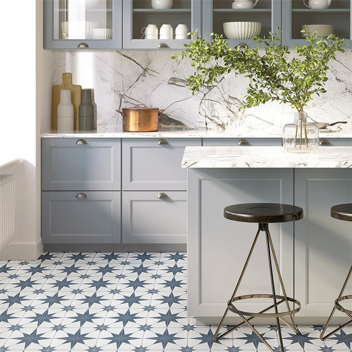 SomerTile - Stella 10" x 10" Porcelain Tile - Azul floor installation