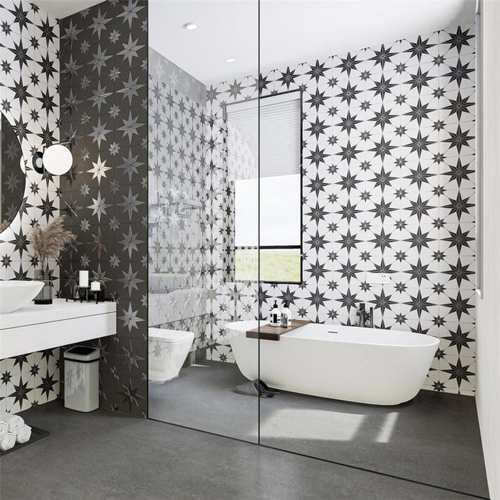 SomerTile - Stella 10" x 10" Porcelain Tile - Luxe Nero Bathroom Install