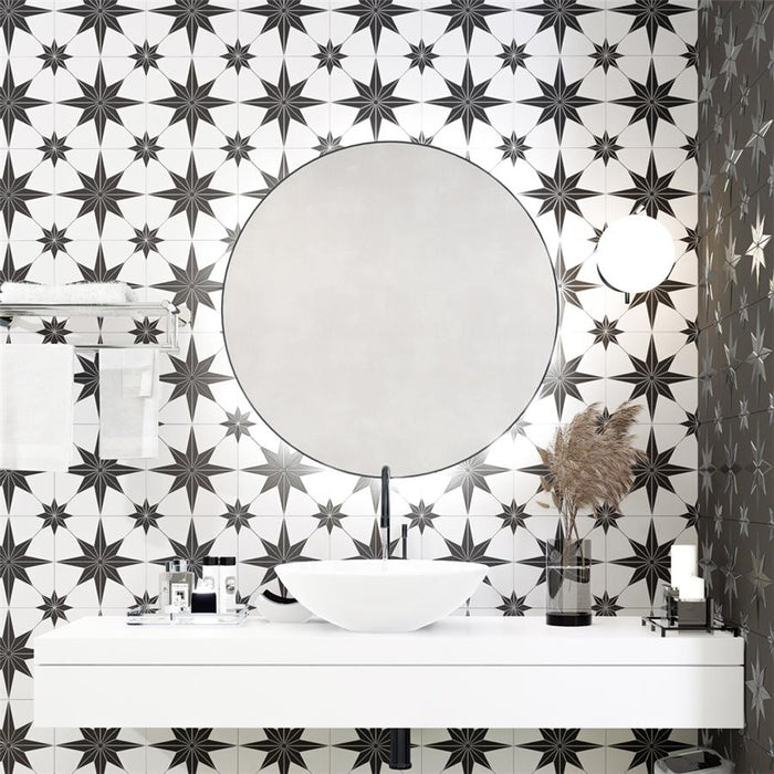 SomerTile - Stella 10" x 10" Porcelain Tile - Luxe Nero Wall Install