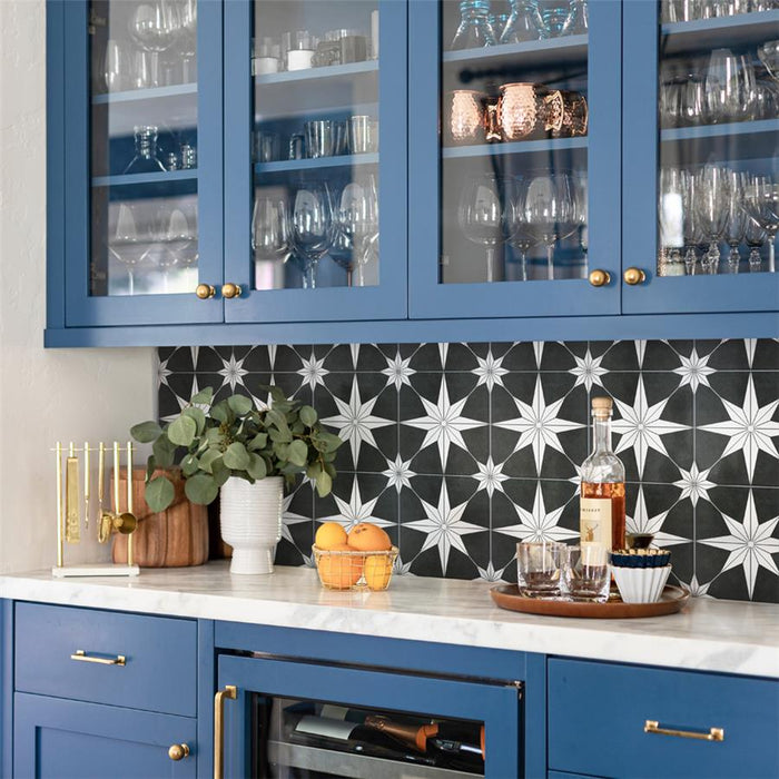 SomerTile - Stella 10" x 10" Porcelain Tile - Night wall installation