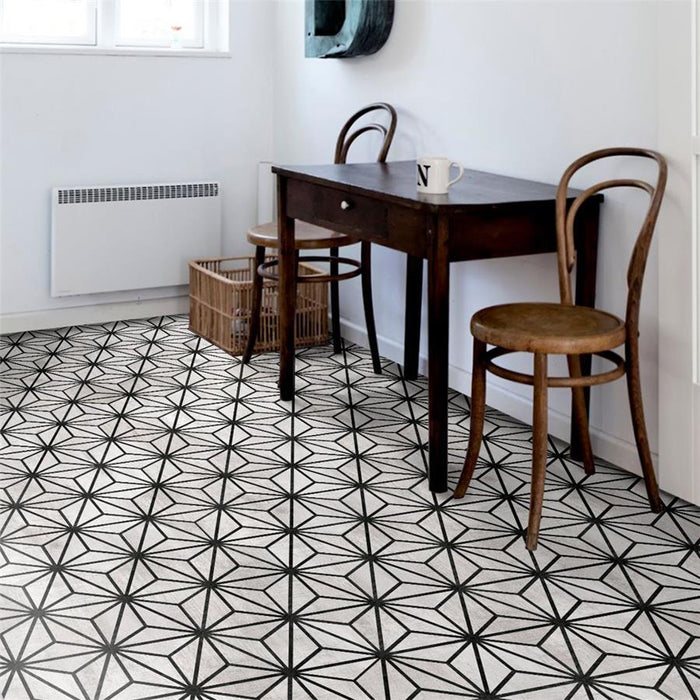 SomerTile - Sawnwood Tribeka 9" x 10" Porcelain Hex Tile - Grey floor installation