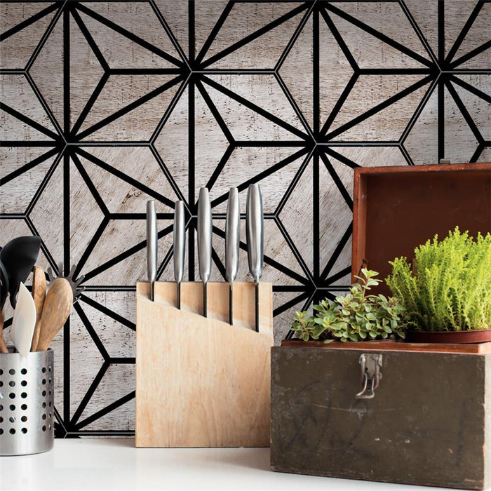 SomerTile - Sawnwood Tribeka 9" x 10" Porcelain Hex Tile - Grey wall installation