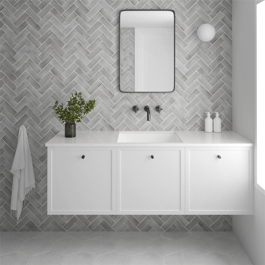 SomerTile - Coco 2 in. x 6 in. Matte Porcelain Tile - Amber Grey wall installation