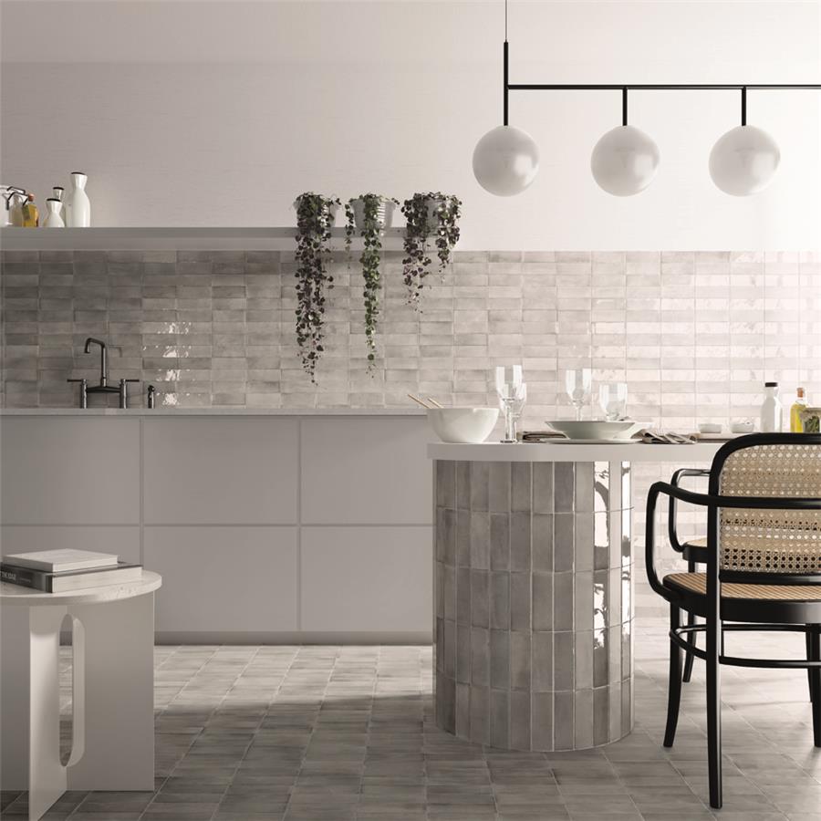 SomerTile - Coco 2 in. x 6 in. Matte Porcelain Tile - Amber Grey floor and wall installation