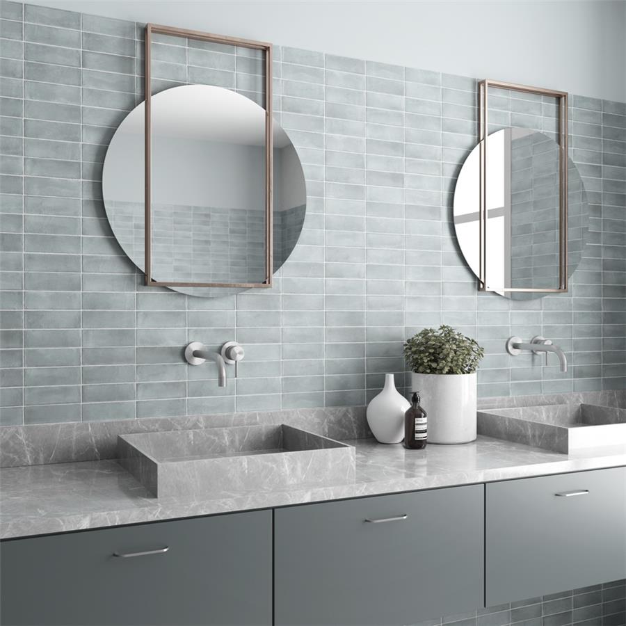 SomerTile - Coco 2 in. x 6 in. Matte Porcelain Tile - Blue Grass wall installation