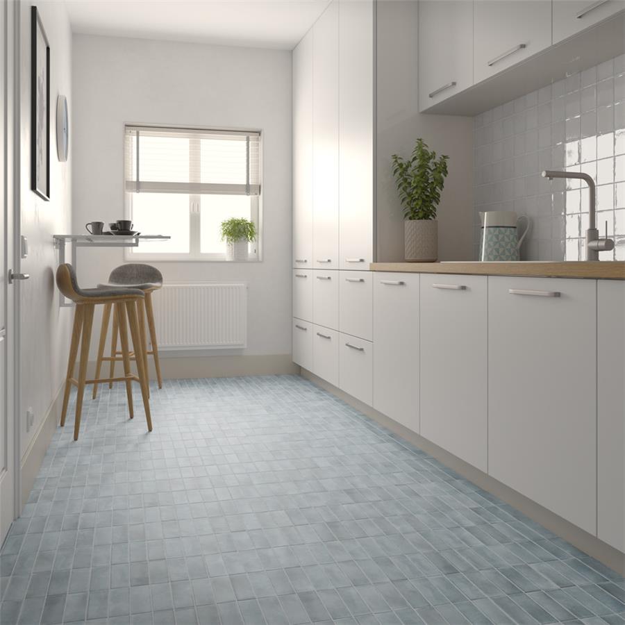 SomerTile - Coco 2 in. x 6 in. Matte Porcelain Tile - Blue Grass floor installation