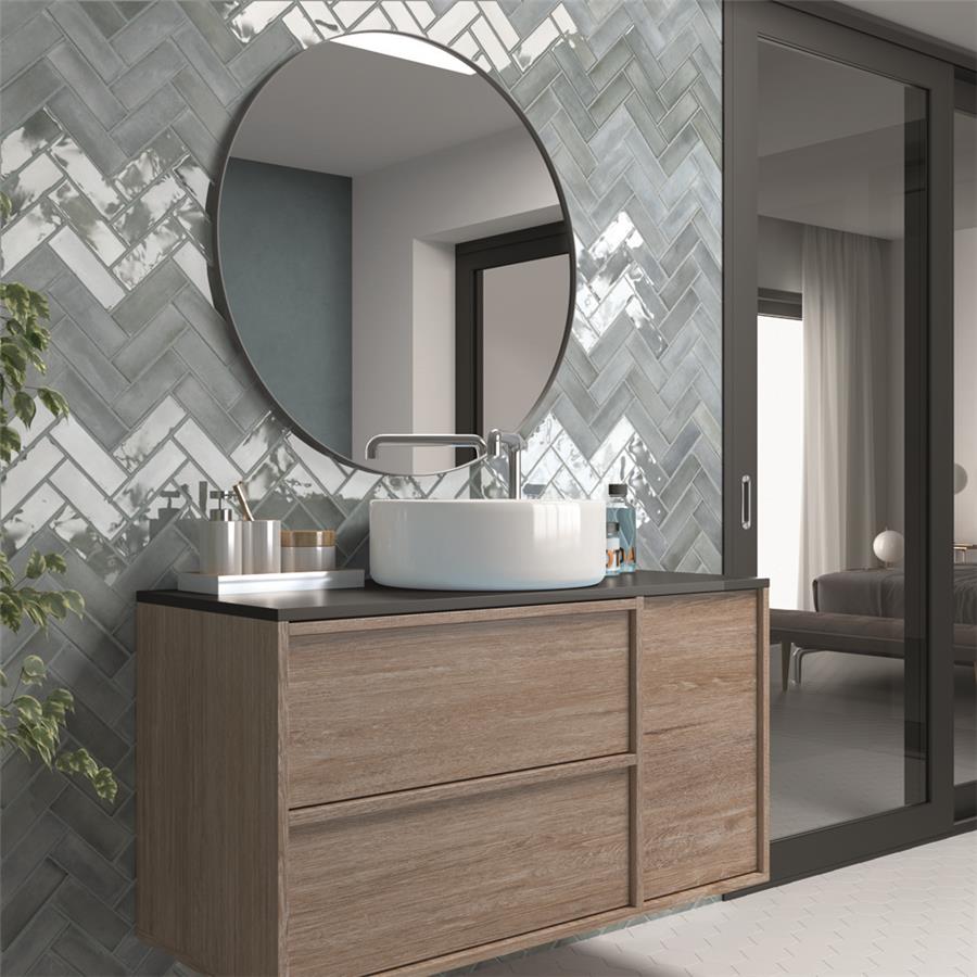 SomerTile - Coco 2 in. x 6 in. Matte Porcelain Tile - Blue Grass wall installation