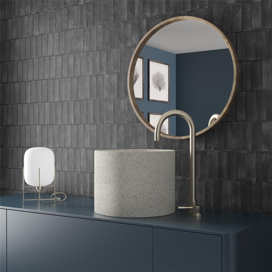 SomerTile - Coco 2 in. x 6 in. Matte Porcelain Tile - Black Hat wall installation