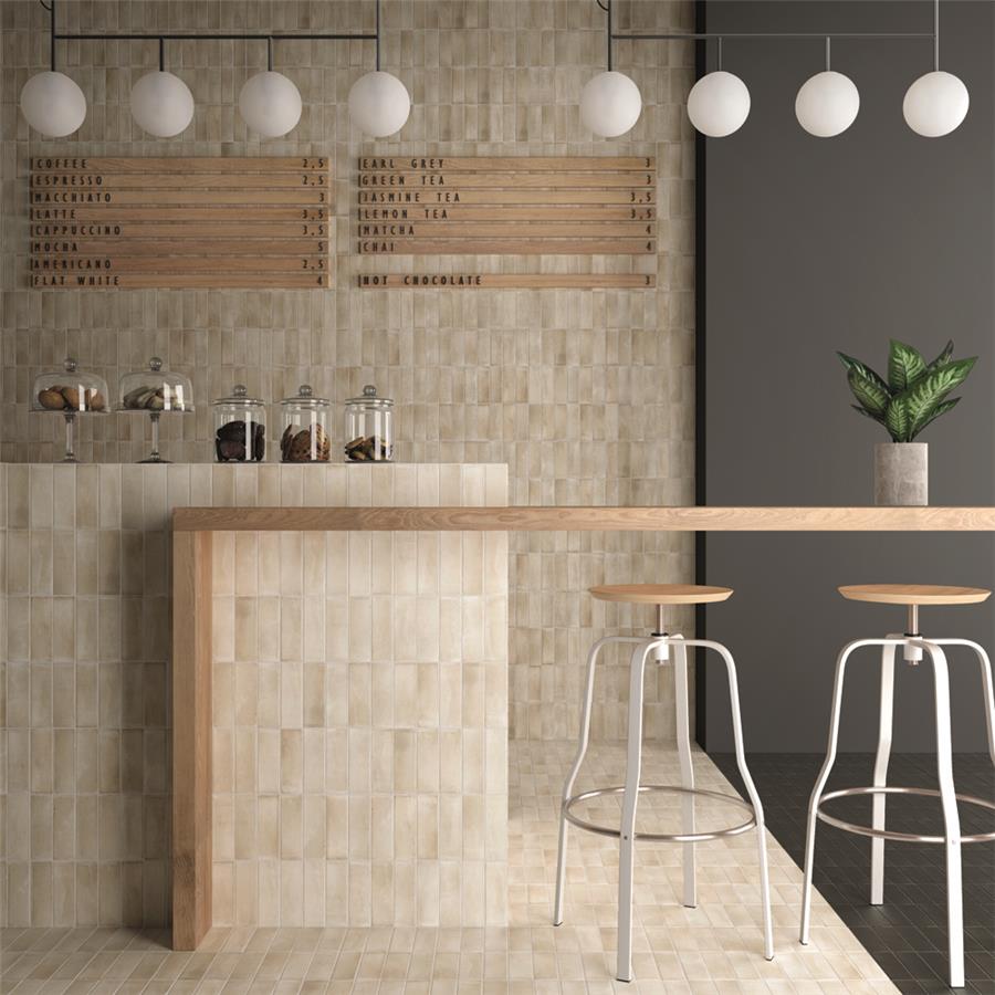 SomerTile - Coco 2 in. x 6 in. Matte Porcelain Tile - Canvas Beige floor and wall installation