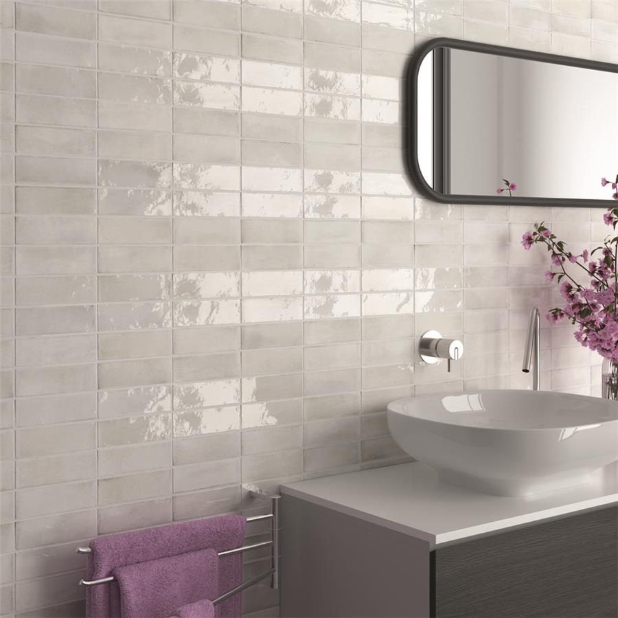 SomerTile - Coco 2 in. x 6 in. Matte Porcelain Tile - Cloud White wall installation