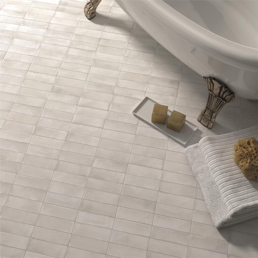 SomerTile - Coco 2 in. x 6 in. Matte Porcelain Tile - Cloud White floor installation