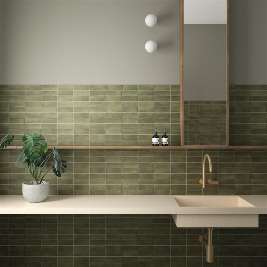 SomerTile - Coco 2 in. x 6 in. Matte Porcelain Tile - Moss Verde wall installation