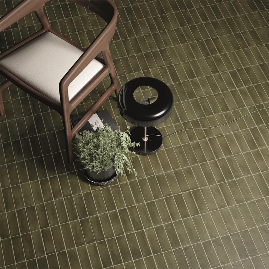 SomerTile - Coco 2 in. x 6 in. Matte Porcelain Tile - Moss Verde floor installation