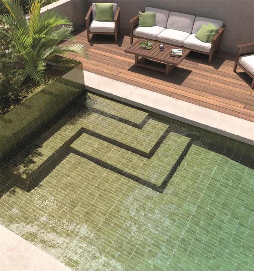 SomerTile - Coco 2 in. x 6 in. Matte Porcelain Tile - Moss Verde pool floor installation