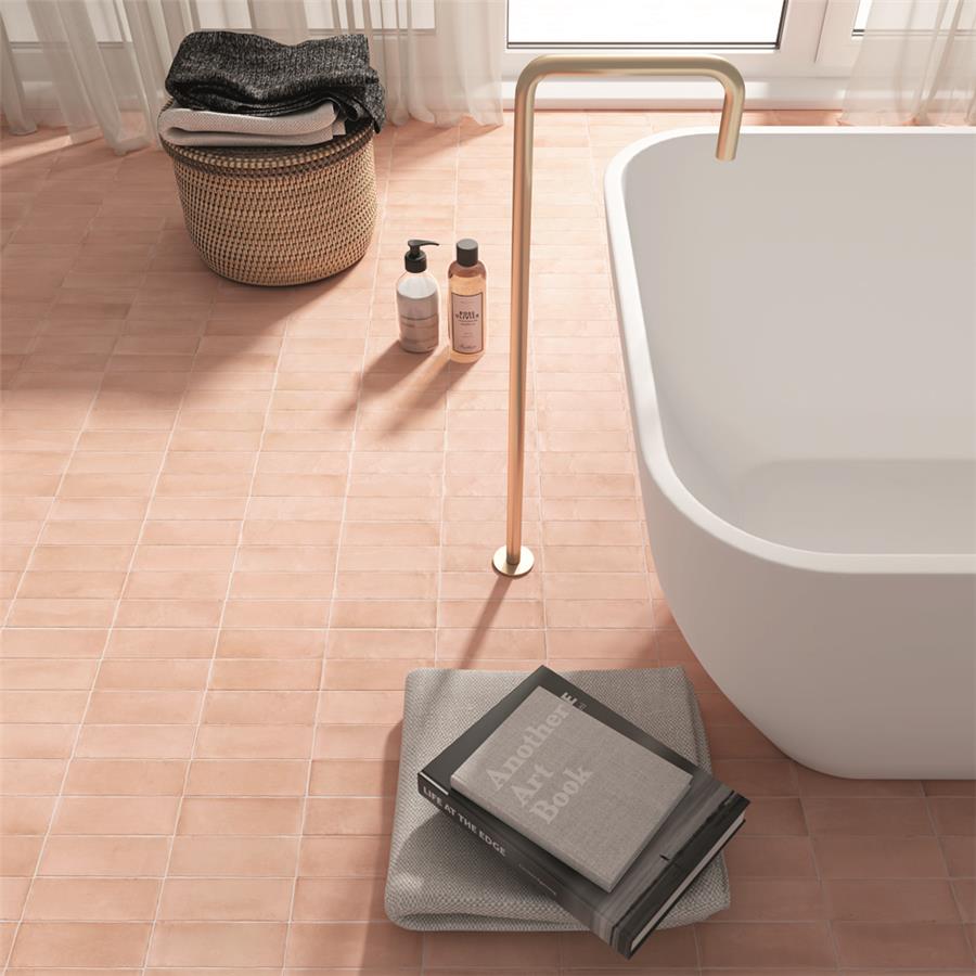 SomerTile - Coco 2 in. x 6 in. Matte Porcelain Tile - Orchard Pink floor installation