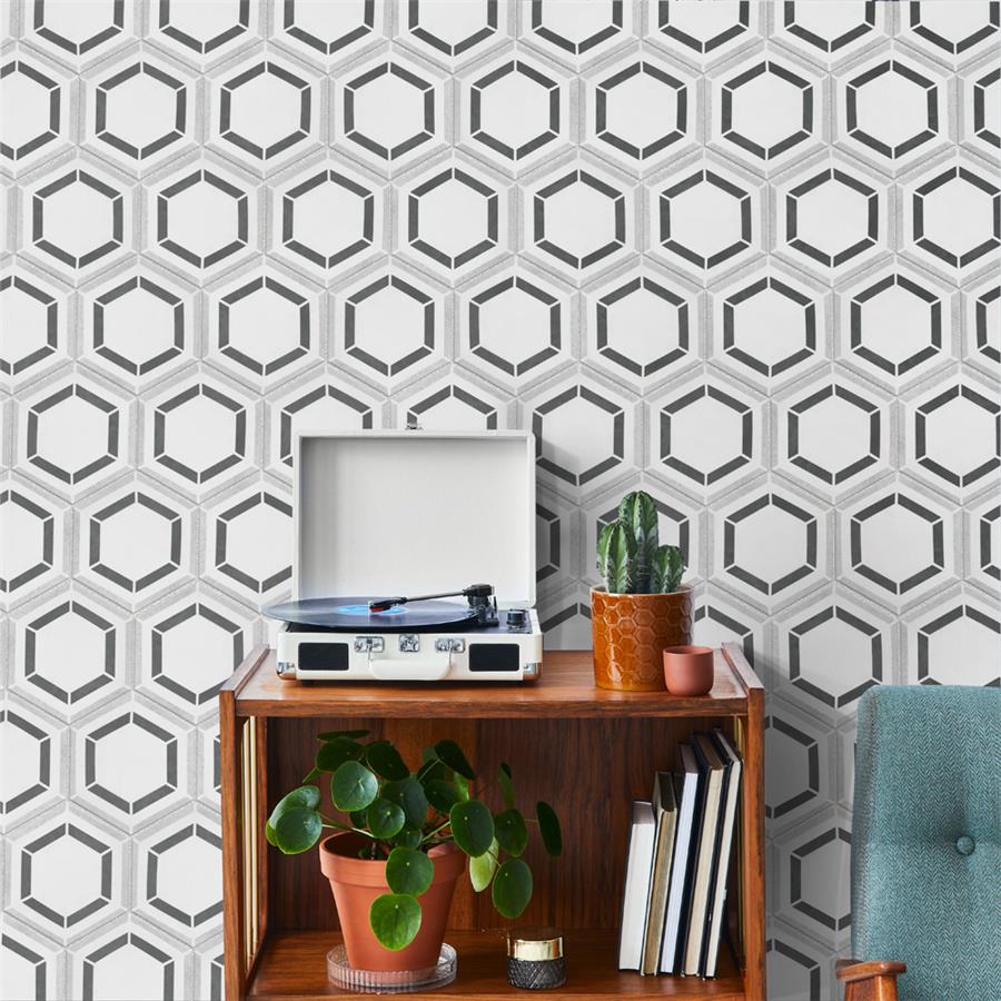 SomerTile - Coco 7 in. x 8 in. Matte Hex Porcelain Tile - Geo Classic wall installation