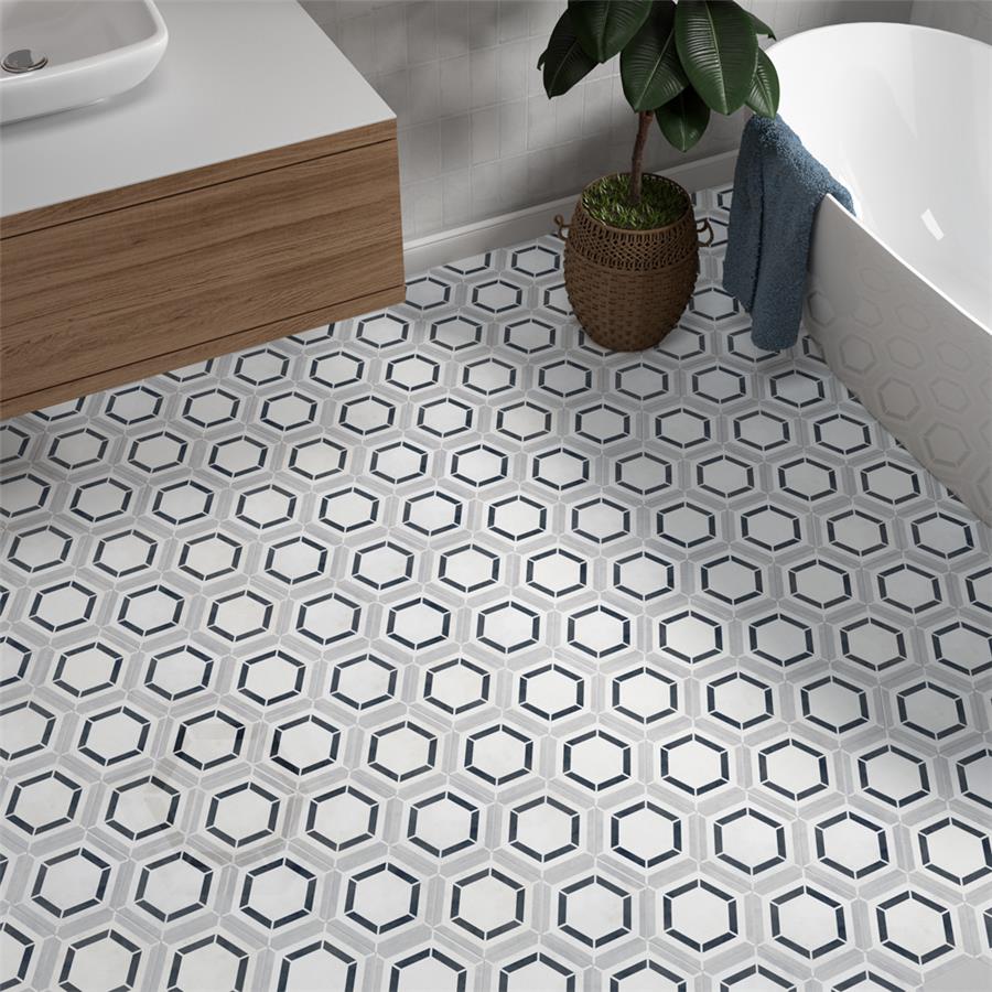 SomerTile - Coco 7 in. x 8 in. Matte Hex Porcelain Tile - Geo Classic floor installation