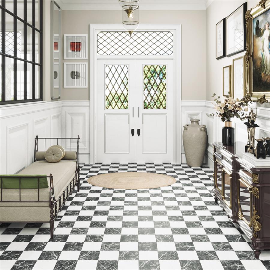 SomerTile - Merzoni 13 in. x 13 in. Porcelain Tile - Checker Ruzzini floor installation