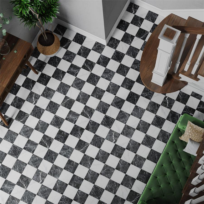 SomerTile - Merzoni 13 in. x 13 in. Porcelain Tile - Checker Ruzzini floor installation