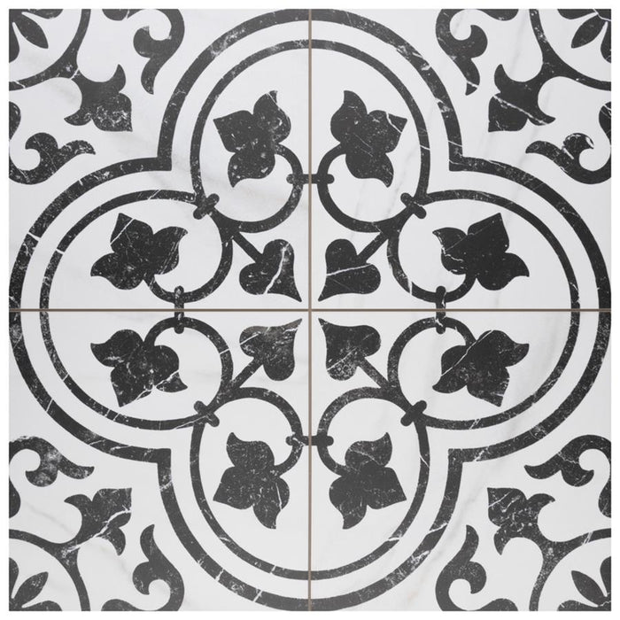 SomerTile - Merzoni 18 in. x 18 in. Porcelain Tile - Ornate Marquina