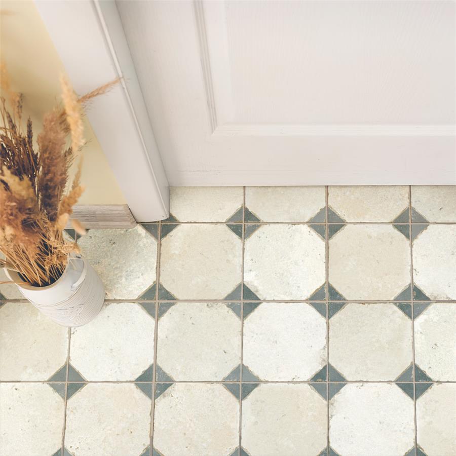 SomerTile - Kings Yard 18 in. x 18 in. Textured Ceramic Tile - Blue floor installation