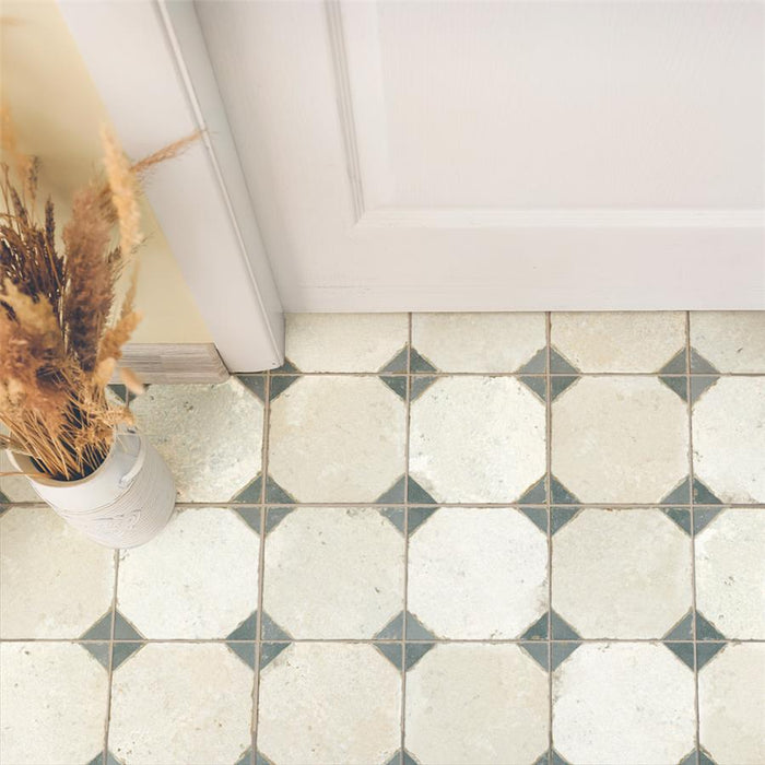 SomerTile - Kings Yard 18 in. x 18 in. Textured Ceramic Tile - Blue floor installation