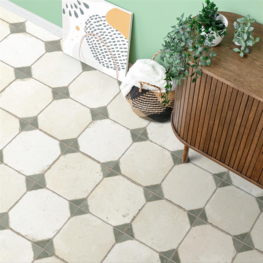 SomerTile - Kings Yard 18 in. x 18 in. Textured Ceramic Tile - Sage floor installation