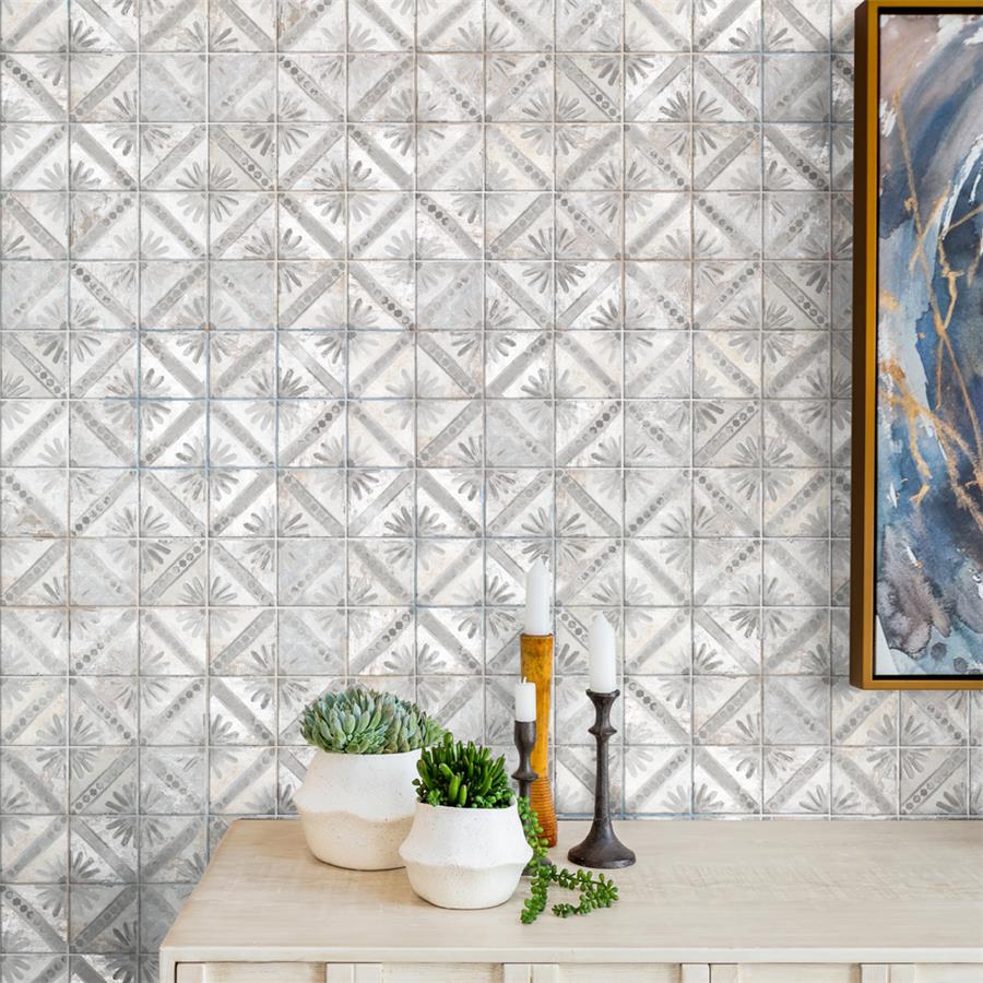 SomerTile - Harmonia 13 in. x 13 in. Ceramic Tile - Marrakech Grey wall installation