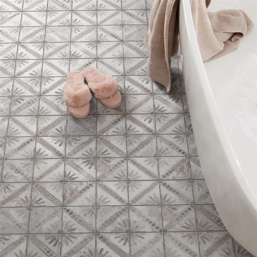 SomerTile - Harmonia 13 in. x 13 in. Ceramic Tile - Marrakech Grey floor installation