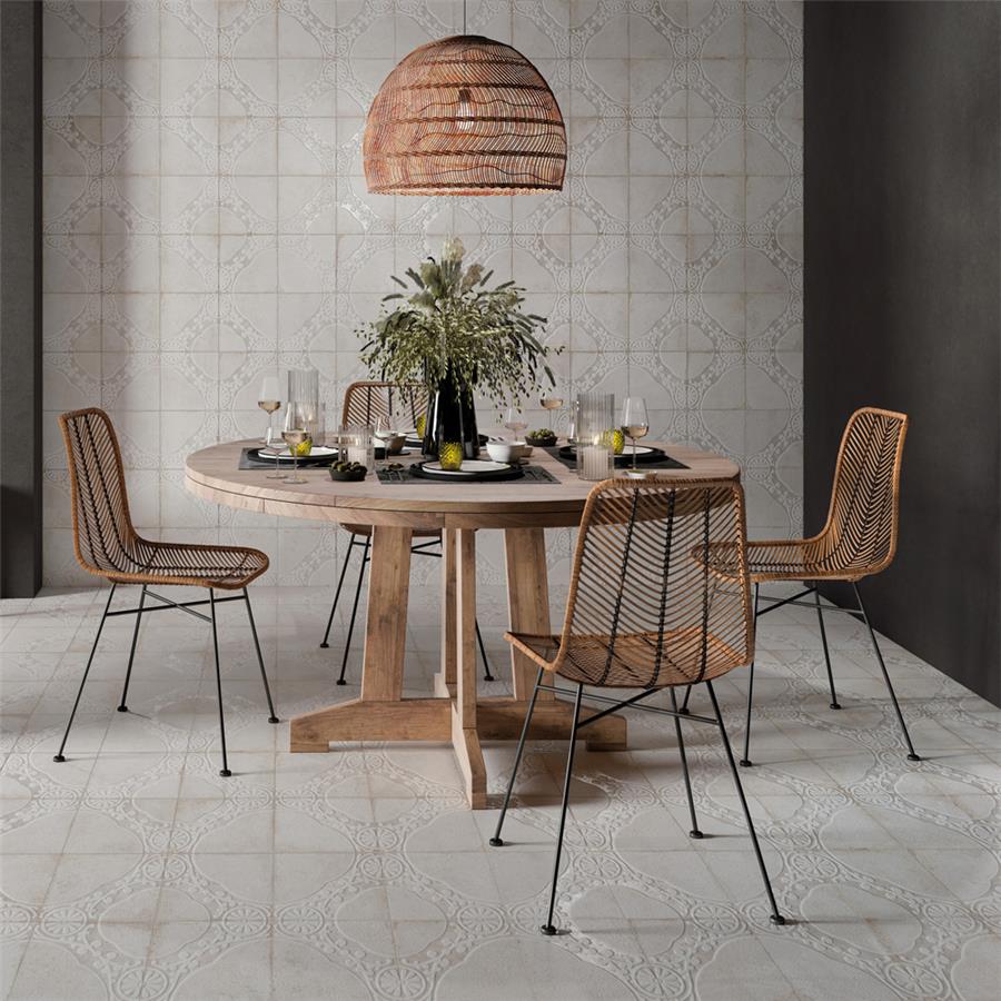 SomerTile - Kings Jaipur 18 in. x 18 in. Textured Ceramic Tile - White floor and wall installation