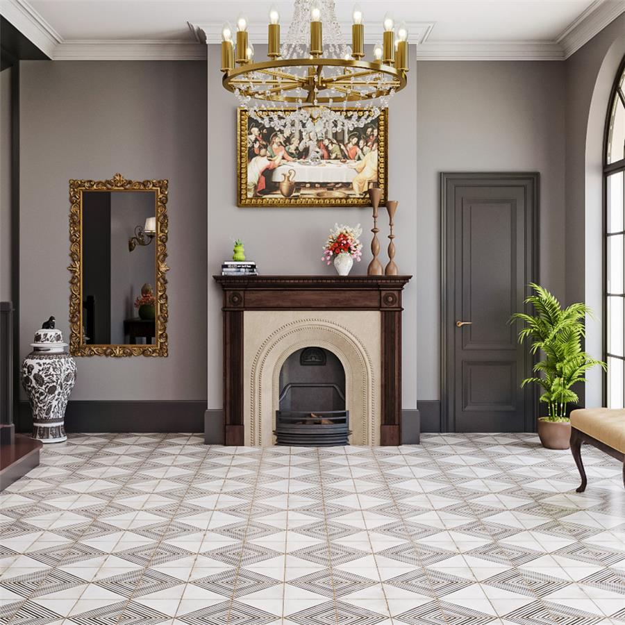 SomerTile - Kings Rombos 18 in. x 18 in. Ceramic Tile - Nero floor installation