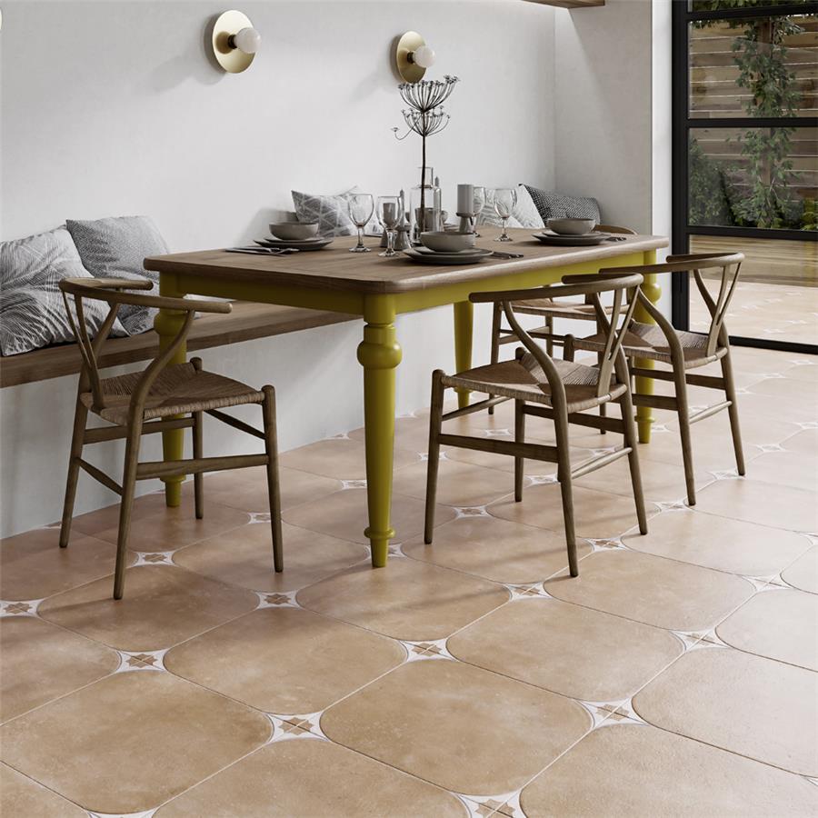 SomerTile - Tetuan 17 in. x 17 in. Textured Porcelain Tile - Cotto floor installation