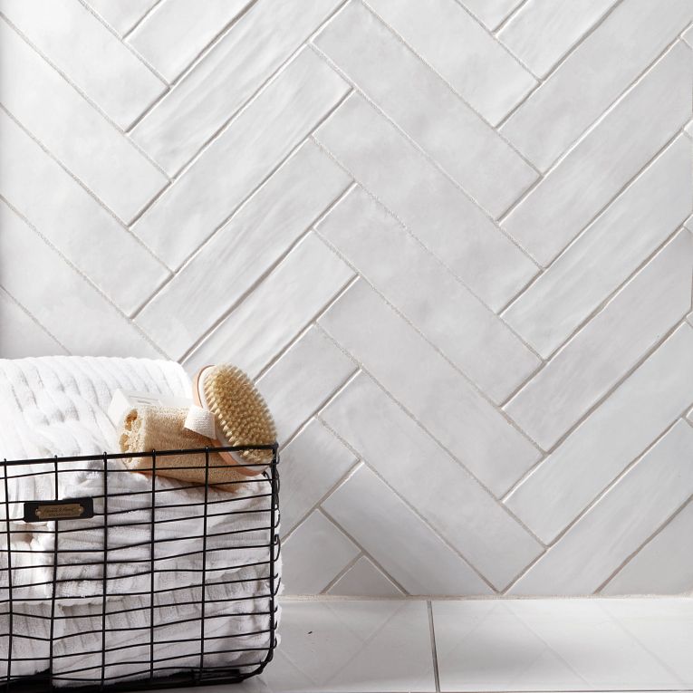 Arizona Tile - Flash 3&quot; x 12&quot; Ceramic Wall Tile - White Herringbone Install